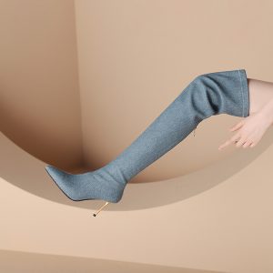 Women's Over-the-Knee High Heel Fashion Boots - Blue