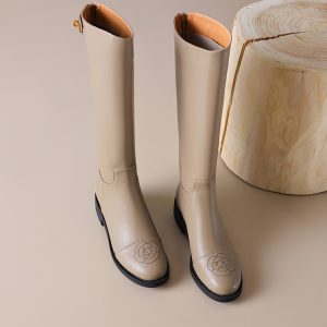 Women's High Shaft Knight Boots Low Heel Round Toe Back Zip