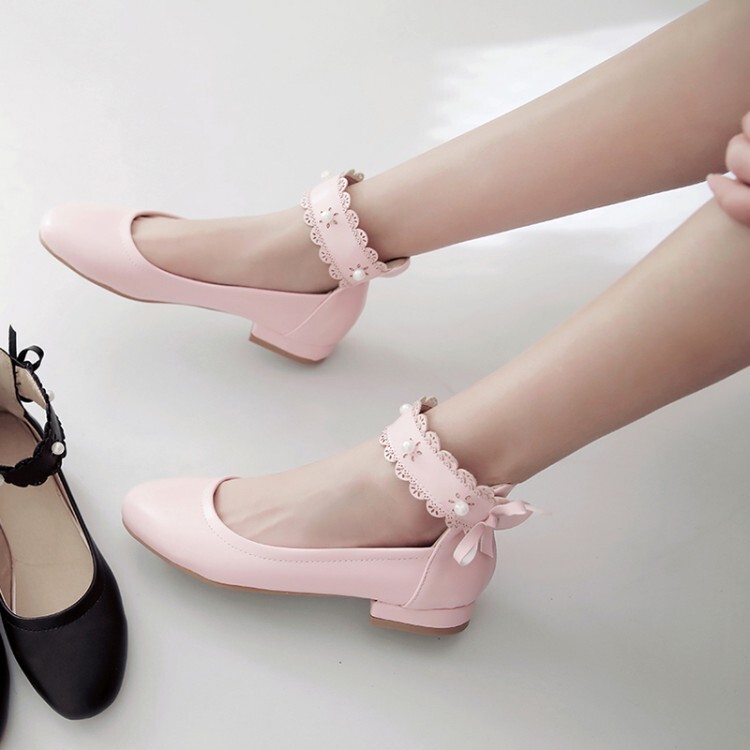 Fashion Flat Shoes Low Chunky Heel Round Toe PU Spring 2021 - Image 3