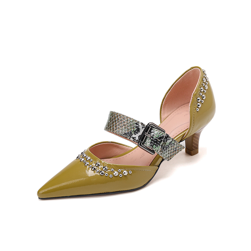 Mary Jane Shoes Patent Leather Mid Heel Pointed Toe Buckle Strap - Image 5