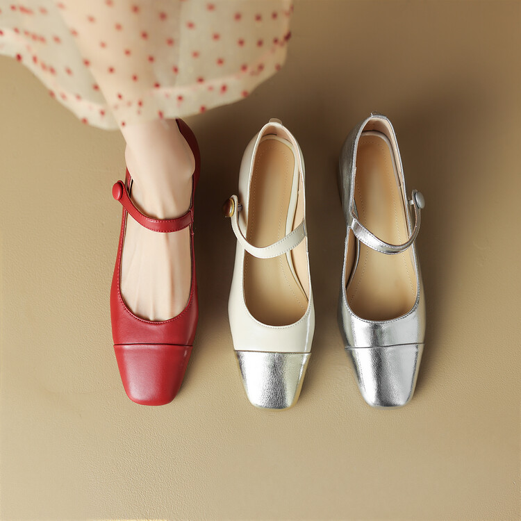 Mary Jane Shoes Women's Square Toe Mid Heel Pearl Buckle - Image 4