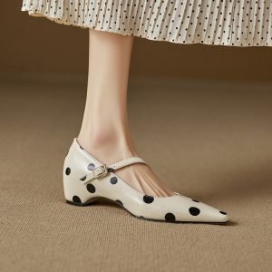 Mary Jane Shoes Women's Square Toe Polka Dot Mid Heel