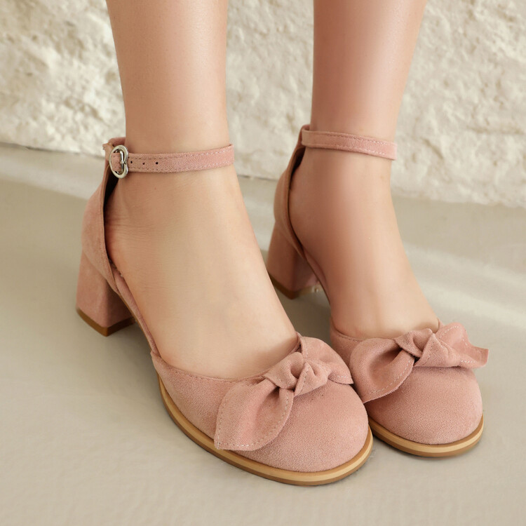 Sweet Mary Jane Shoes with Bow and Metal Accents, Mid Chunky Heel, Suede Upper, Spring 2024 - Image 2