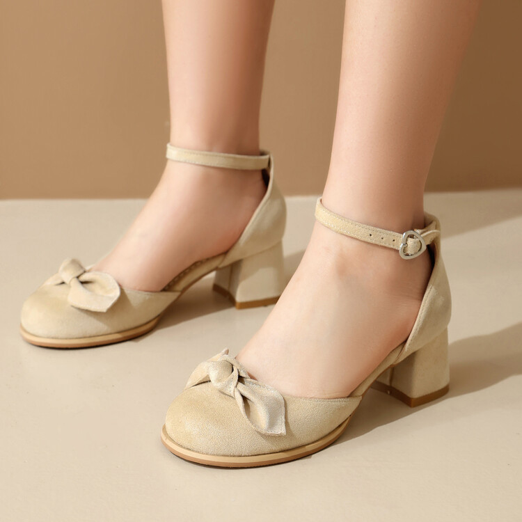 Sweet Mary Jane Shoes with Bow and Metal Accents, Mid Chunky Heel, Suede Upper, Spring 2024 - Image 3