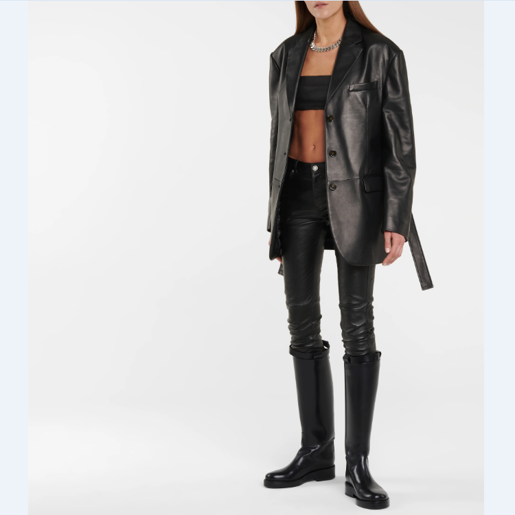 Women's Dark Brown Black Leather Knee-High Riding Boots with Double Zipper - Image 2