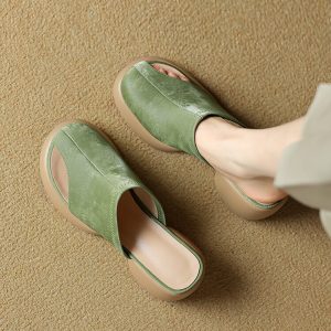 Women's Platform Slippers with Sheepskin Upper and Pigskin Lining